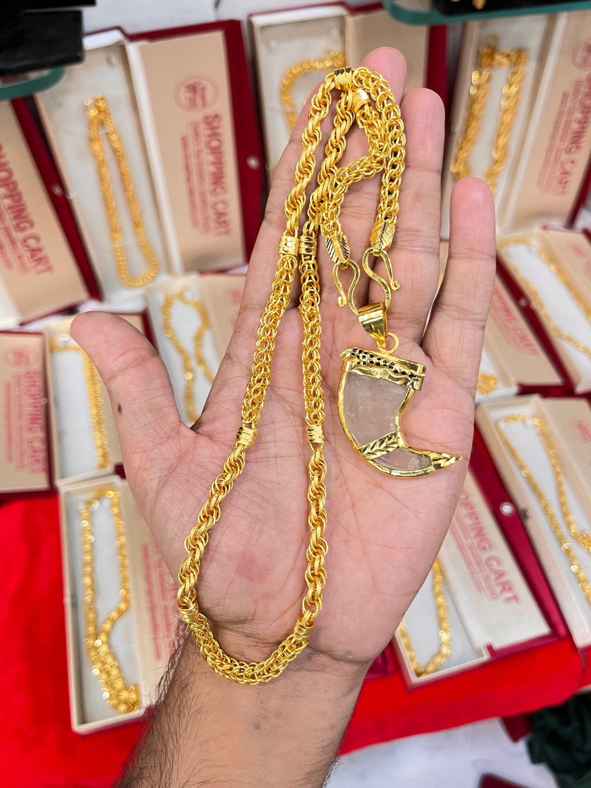 One gram gold plated jigjeg chain with jeguar pandent