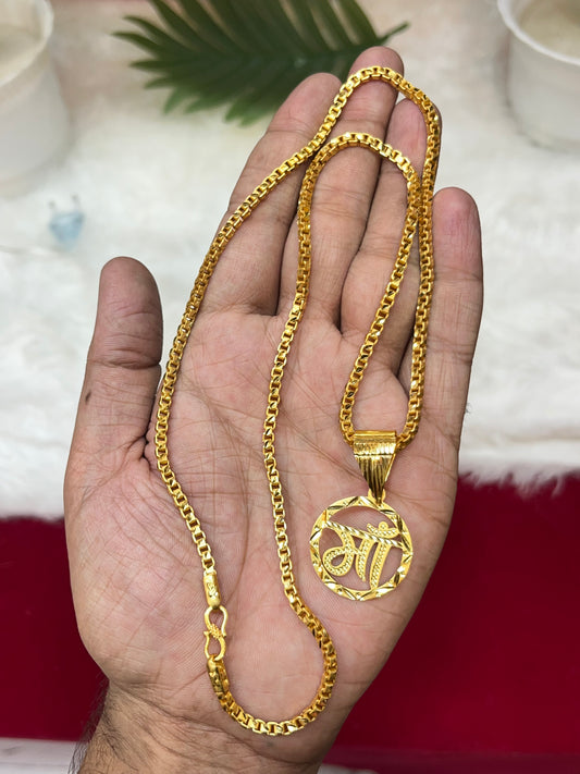 one gram gold plated stright design chain with maa pandent