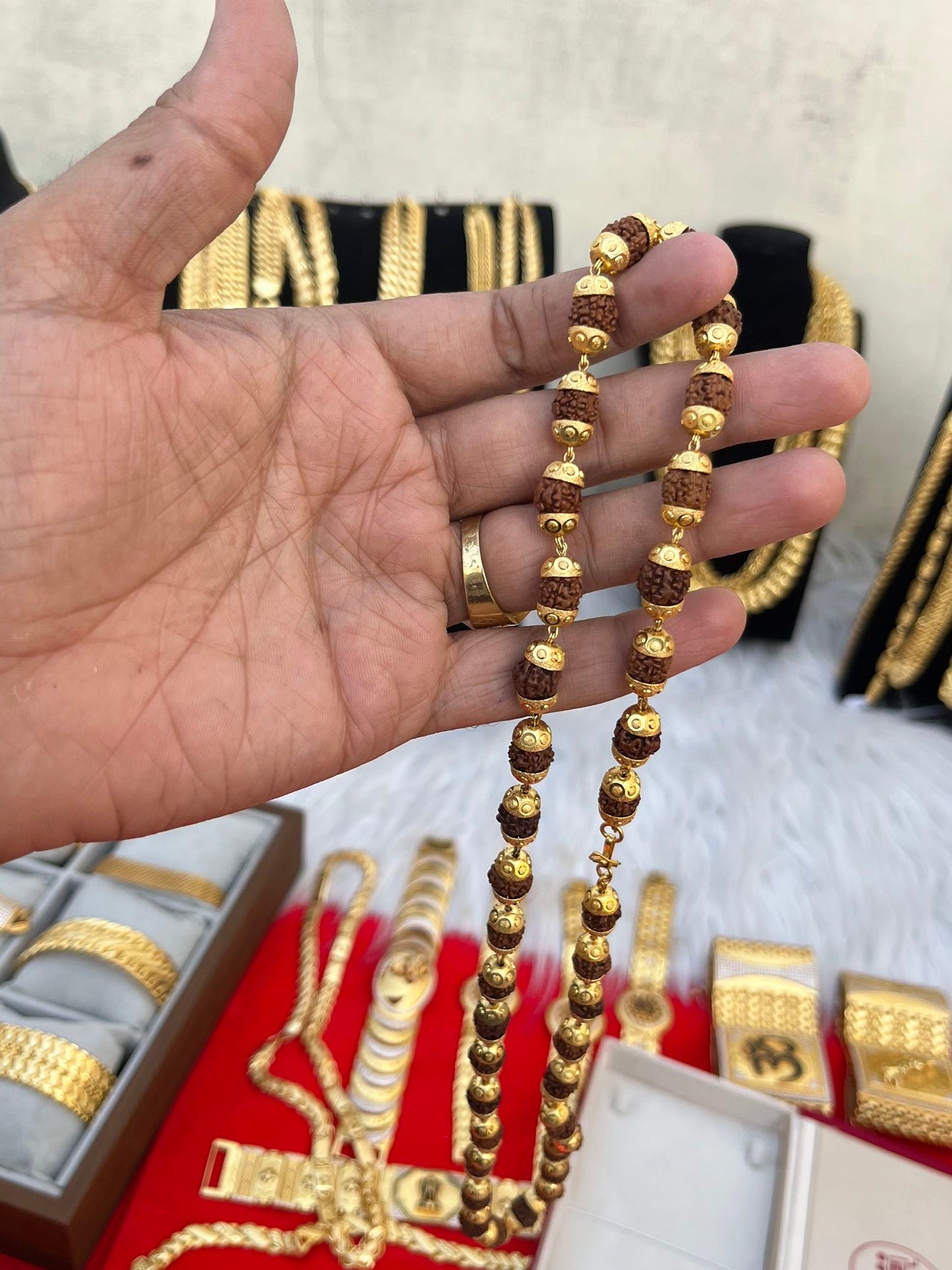 one gram gold plated heavy brown design rudhraksh mala