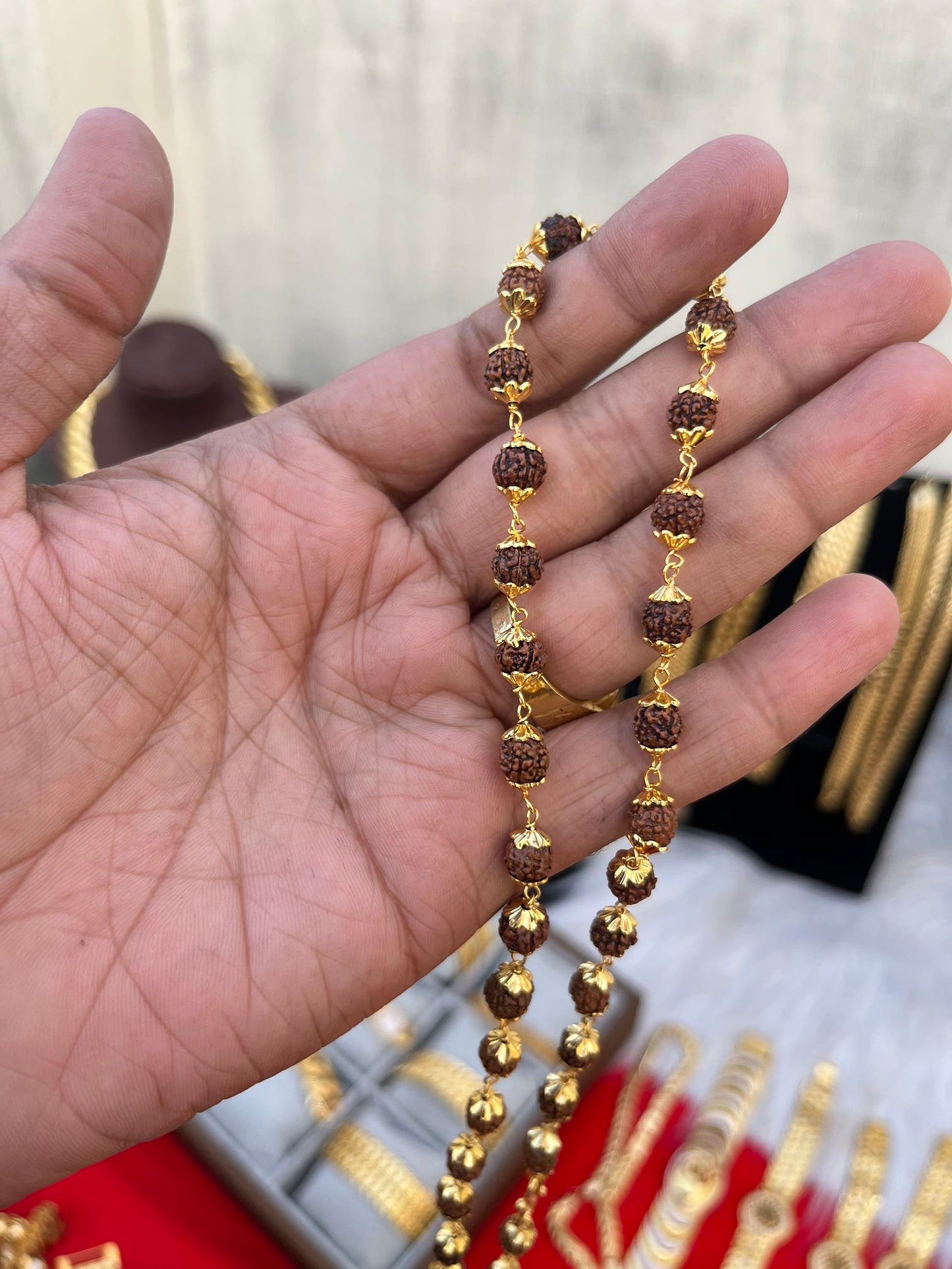 one gram gold plated brown rudhraksh mala