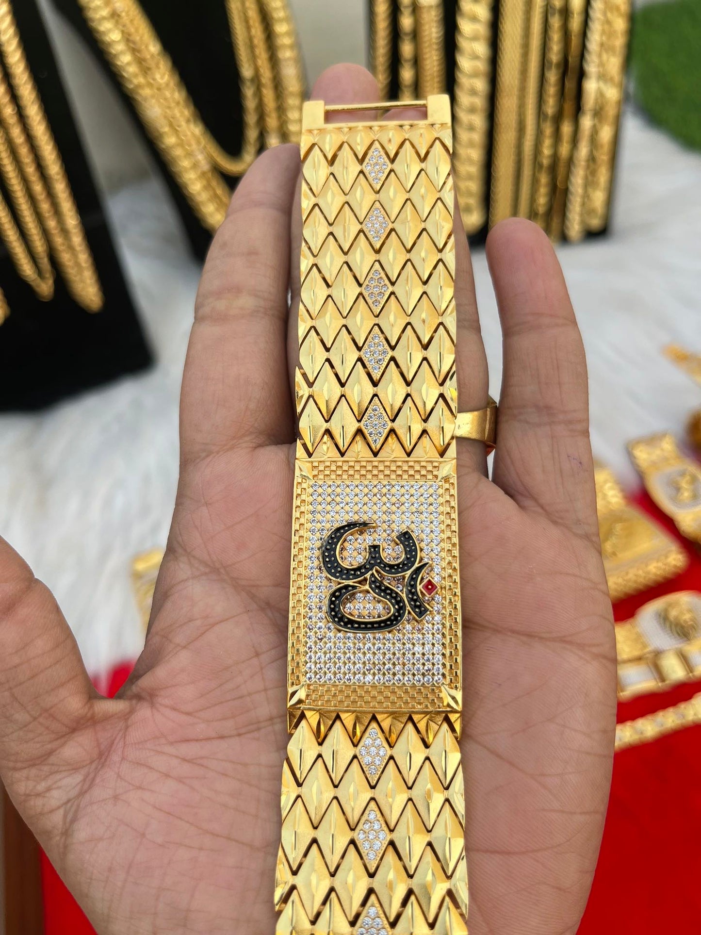 one gram gold plated om heavy big bracelet
