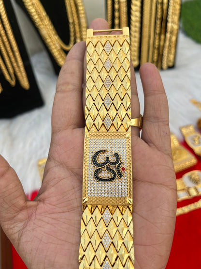 one gram gold plated om heavy big bracelet