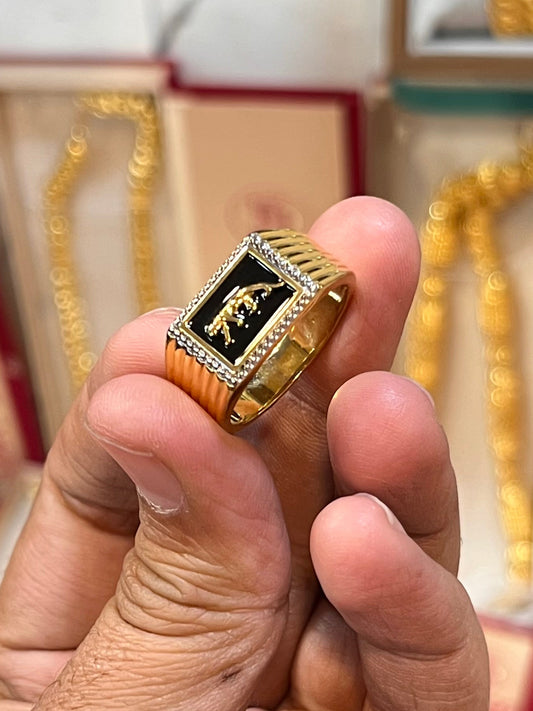 One gram gold plated premium black animal design ring