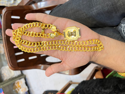 one gram gold plated twokadi chain with ashok stumb pendent
