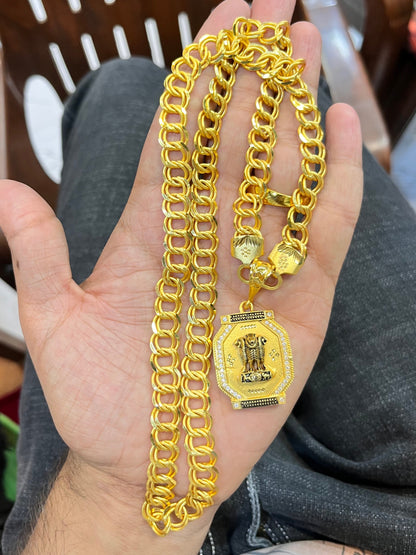 one gram gold plated twokadi chain with ashok stumb pendent