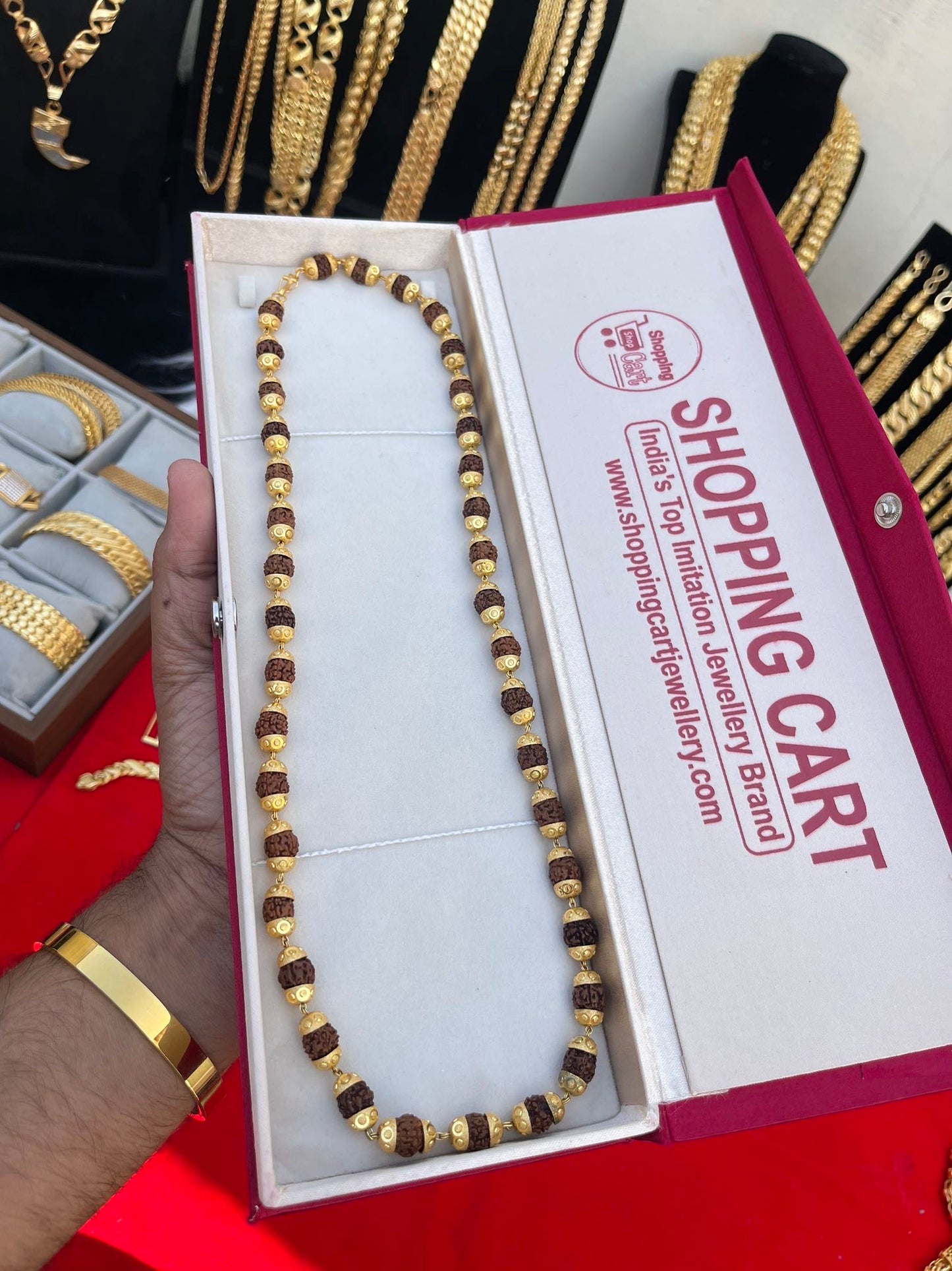 one gram gold plated heavy brown design rudhraksh mala