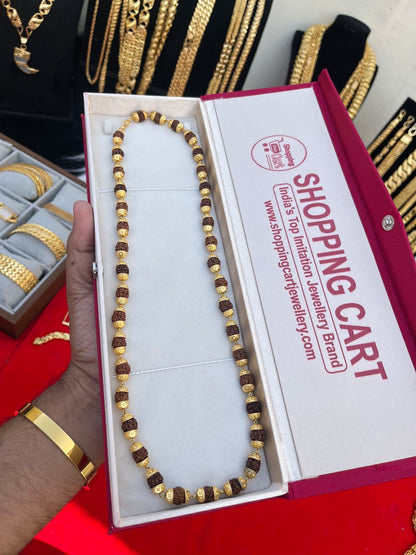 one gram gold plated heavy brown design rudhraksh mala