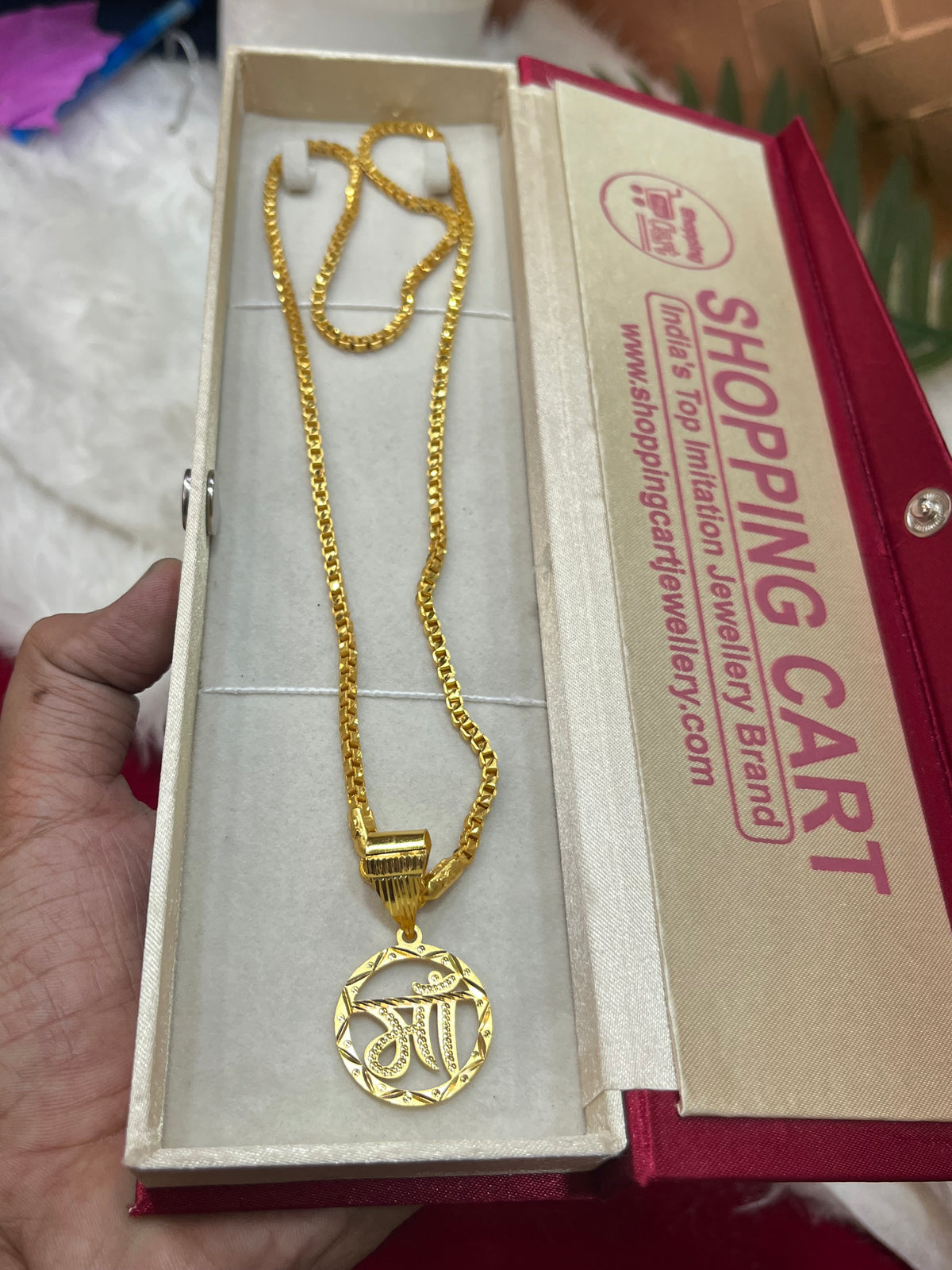 one gram gold plated stright design chain with maa pandent