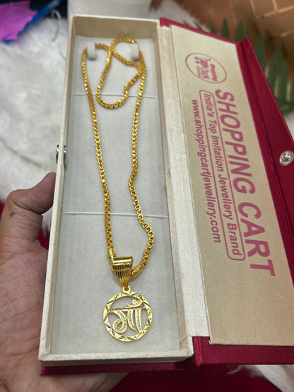 one gram gold plated stright design chain with maa pandent