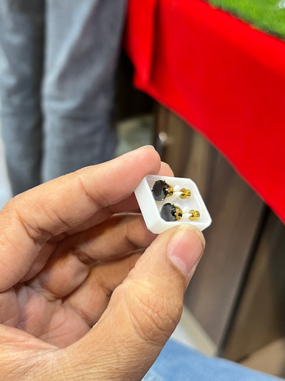 one gram gold plated men’s black stone design earrings