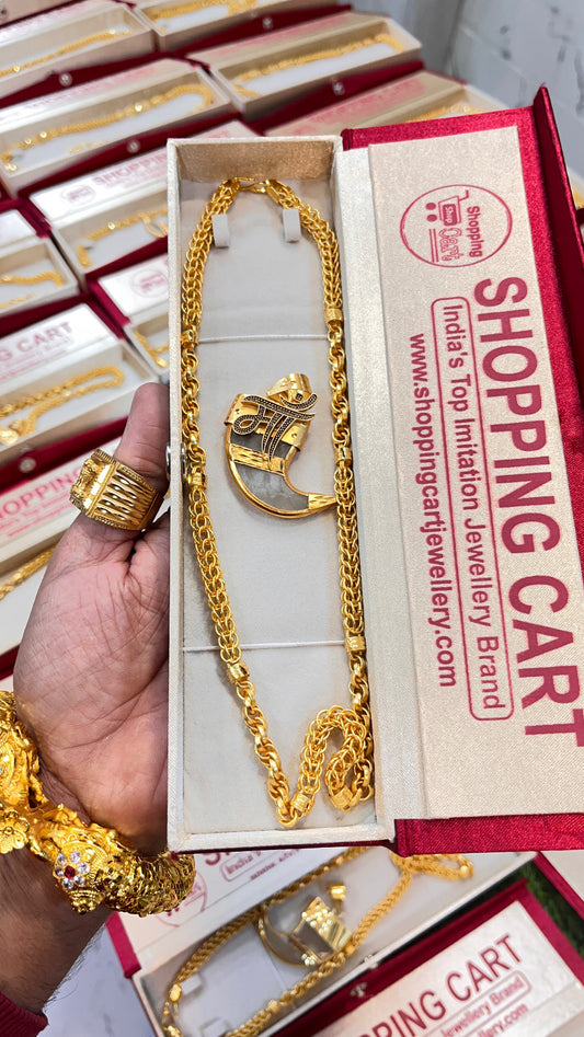 one gram gold plated jigjeg design chain with neals maa pandent