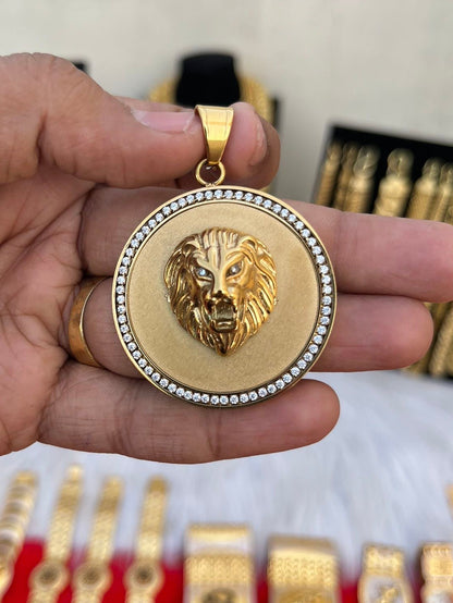 one gram gold plated premium lion round daimond high quality  pandent