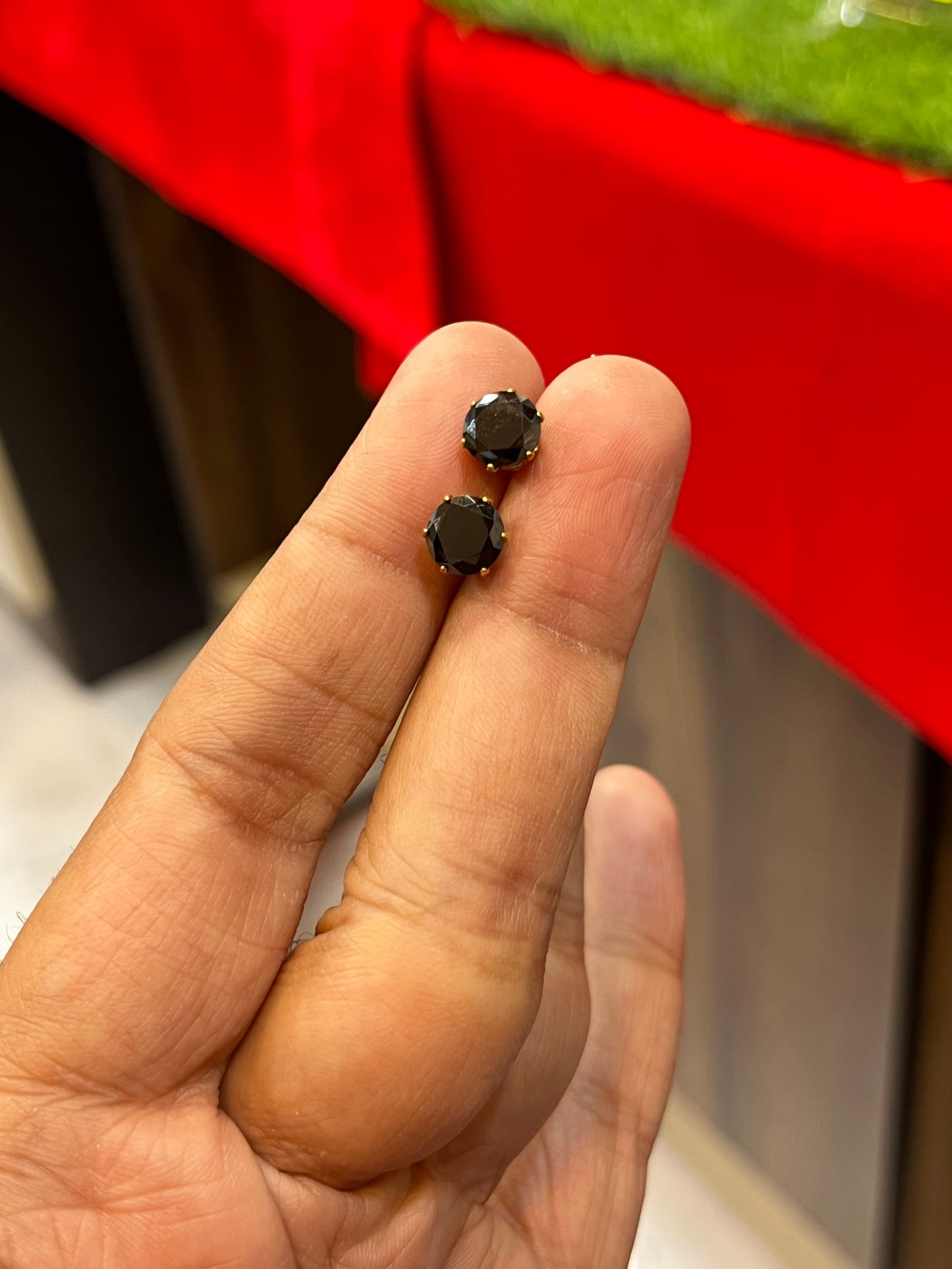 one gram gold plated men’s black stone design earrings