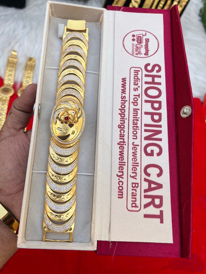 one gram gold plated lion salang heavy big design bracelet