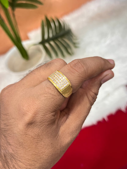 one gram gold plated round daimond design ring