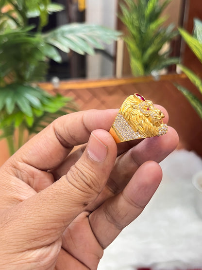 One gram gold plated lion design ring