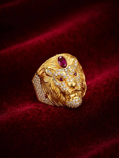 One gram gold plated lion design ring