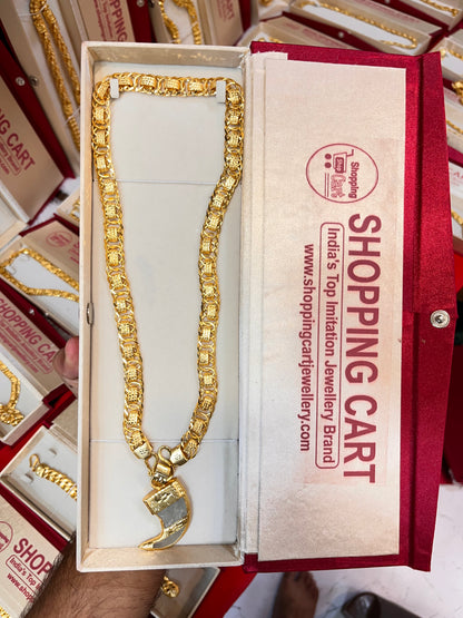 One gram gold plated flat chain with neals pandent