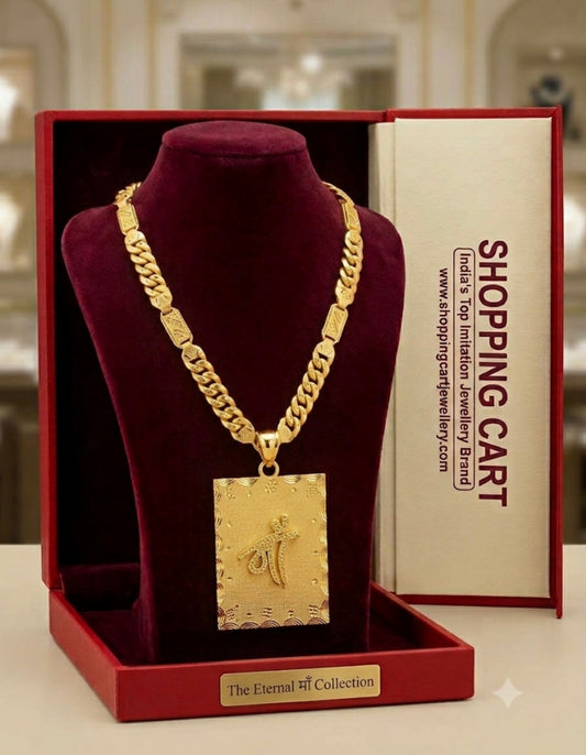 One gram gold plated navabi singapuri chain with maa biscuit big pandent