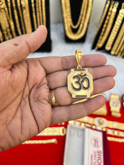 one gram gold plated om  meena daimond design pandent