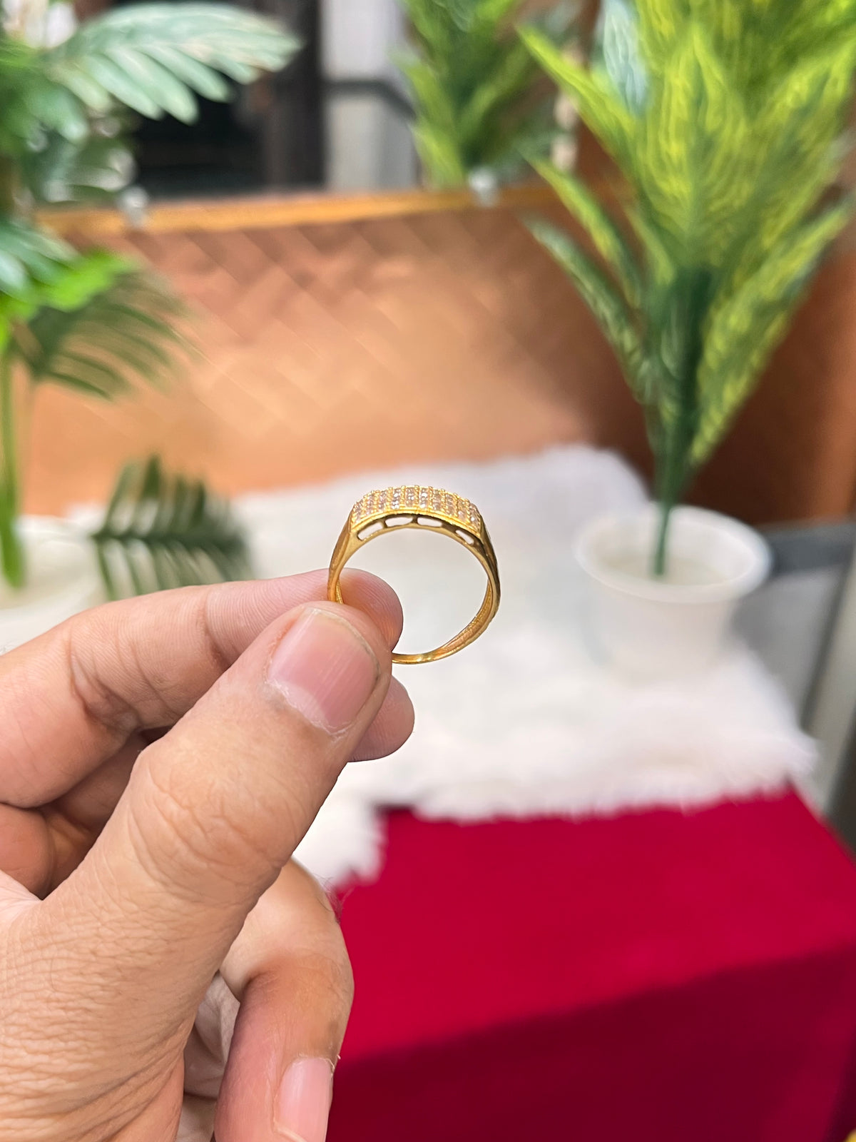 one gram gold plated round daimond design ring