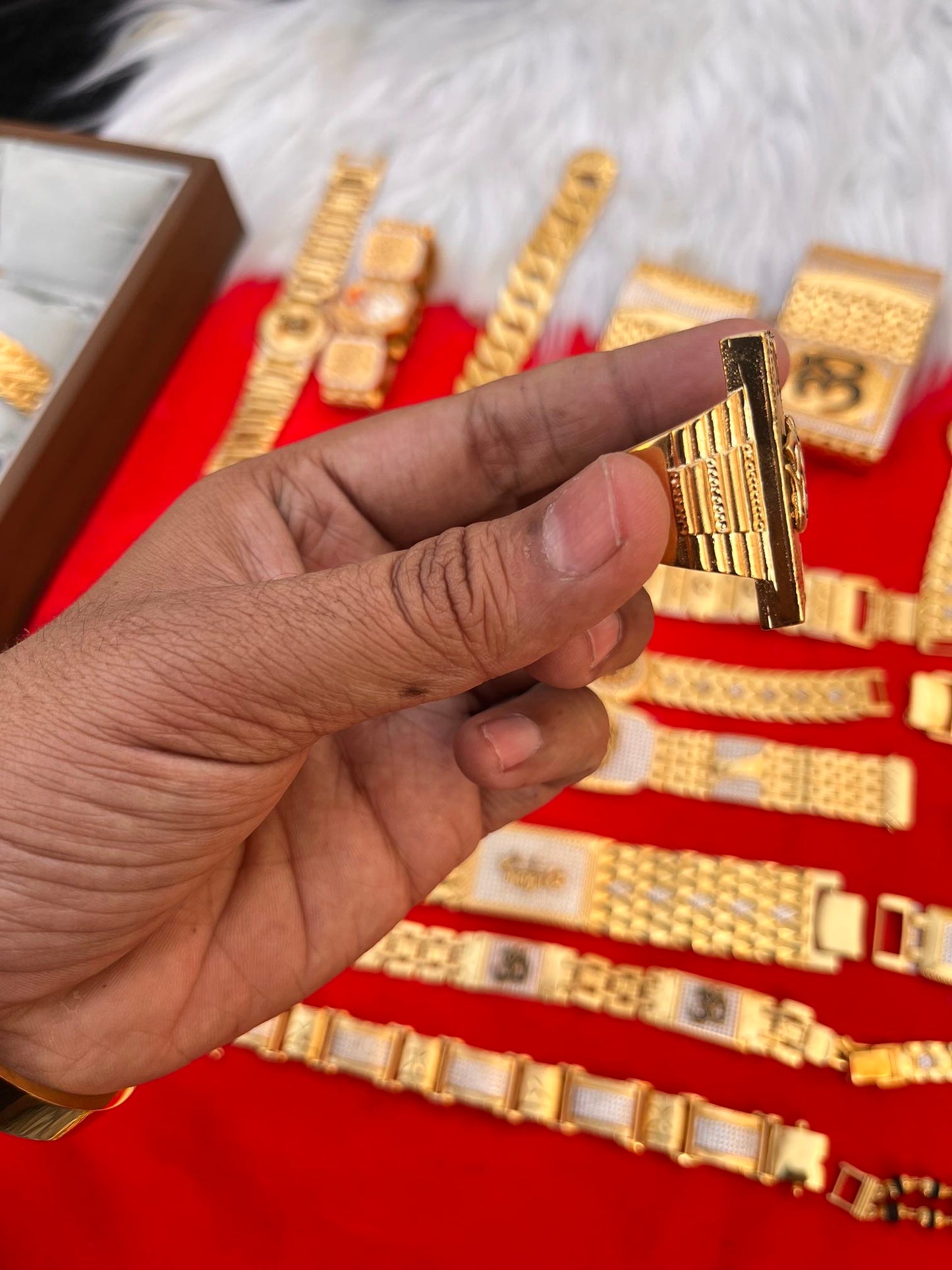 one gram gold plated long om design ring