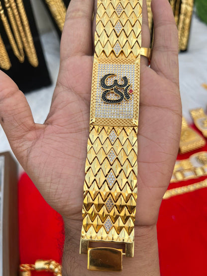 one gram gold plated om heavy big bracelet