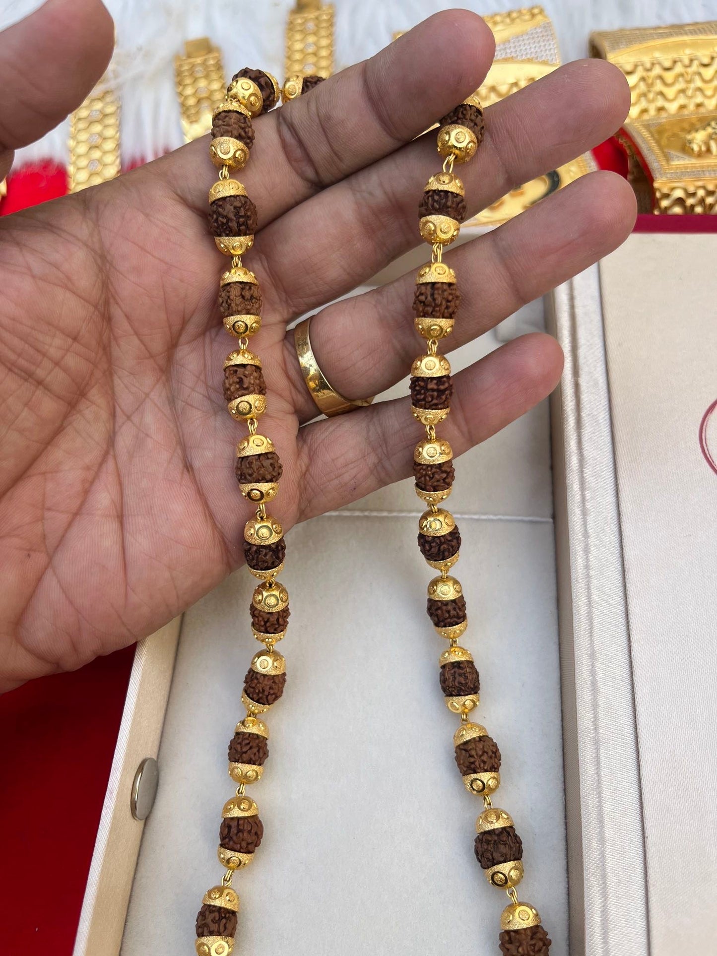 one gram gold plated heavy brown design rudhraksh mala