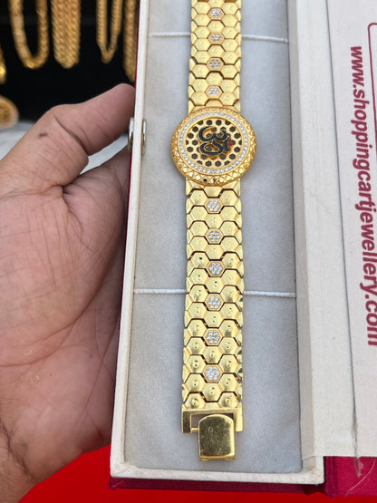 one gram gold plated om heavy design bracelet