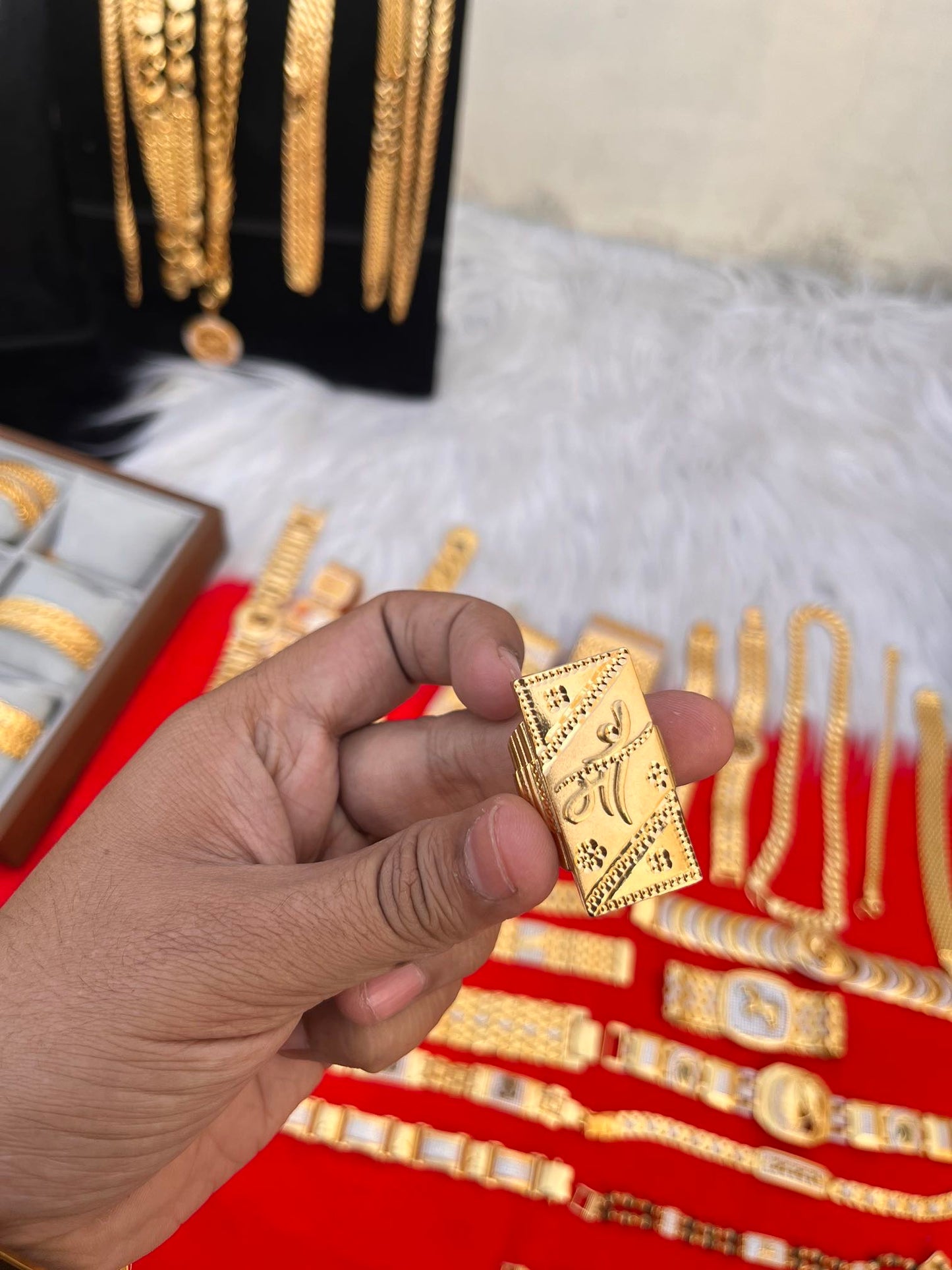 one gram gold plated long maa design ring