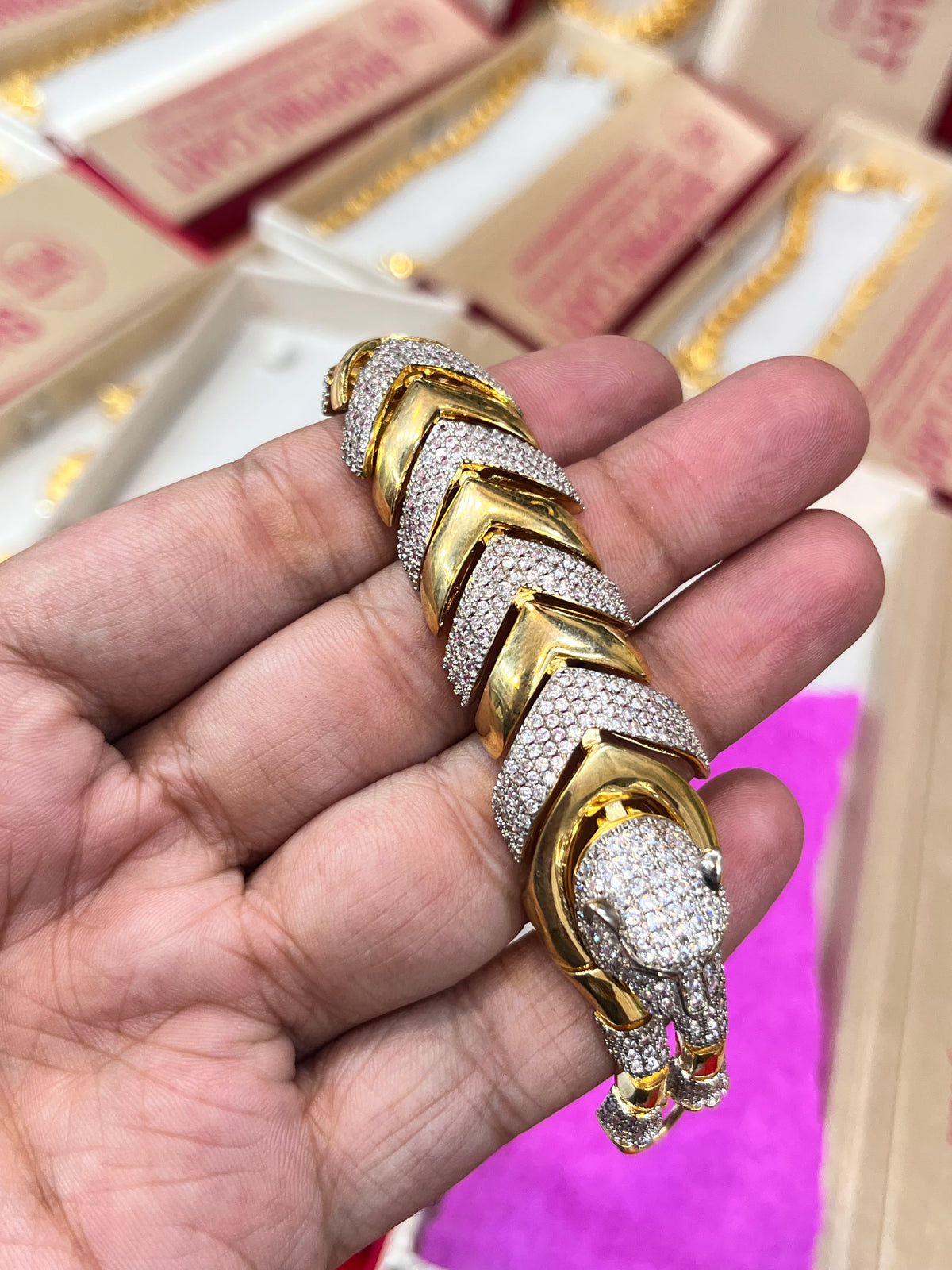 One gram gold plated lion daimond bracelet
