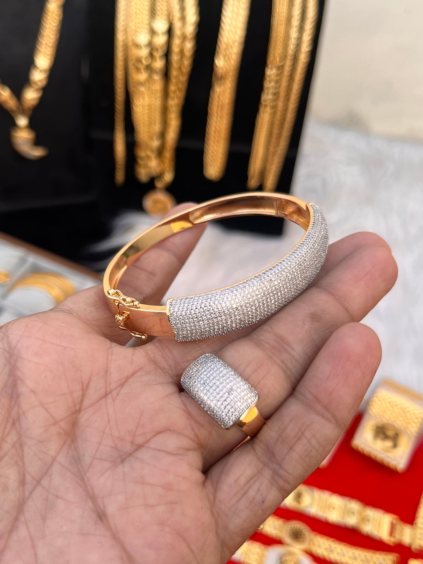 Combo bracelet & ring fully daimond rose gold plated premium quality