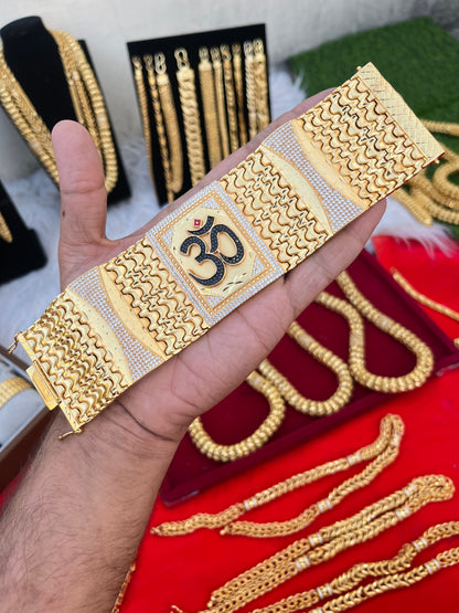 one gram gold plated om big heavy bracelet