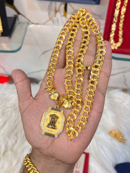One gram gold plated slim kadi chain with ashok stumb pandent