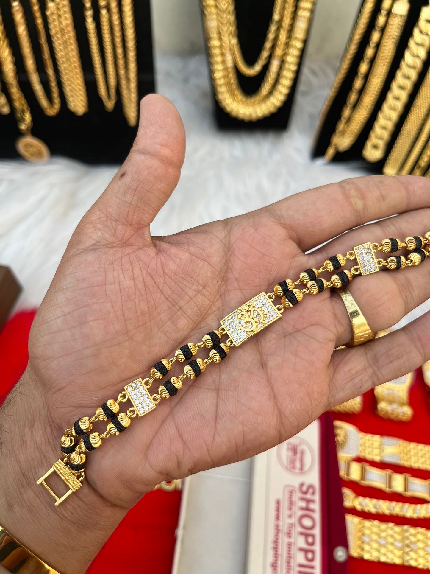 one gram gold plated rudhraksh om bracelet