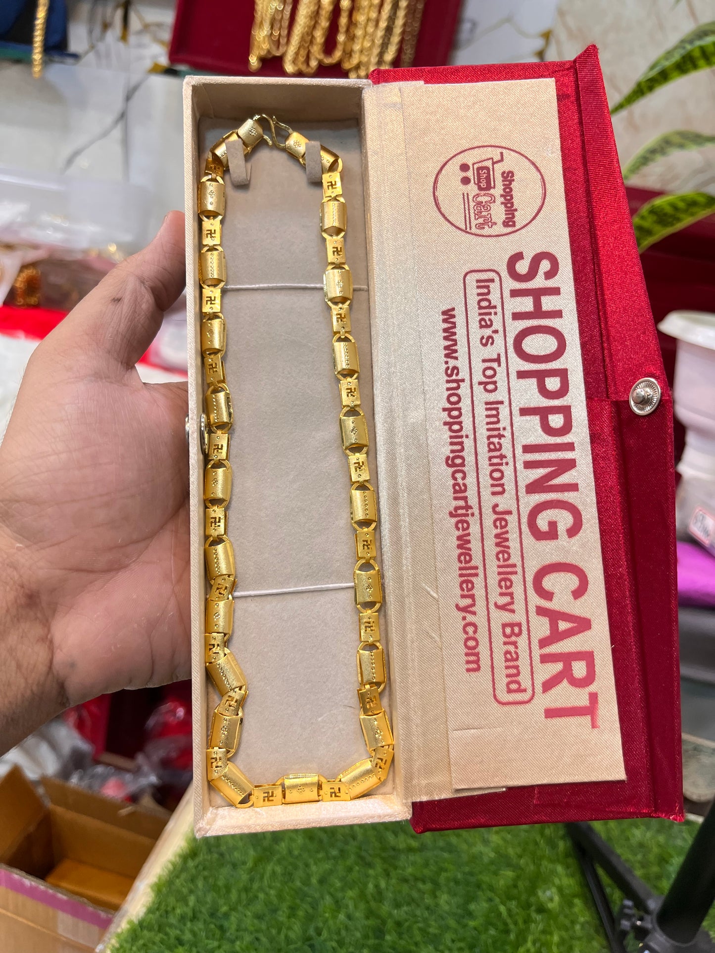 One gram gold plated swastik design navabi chain