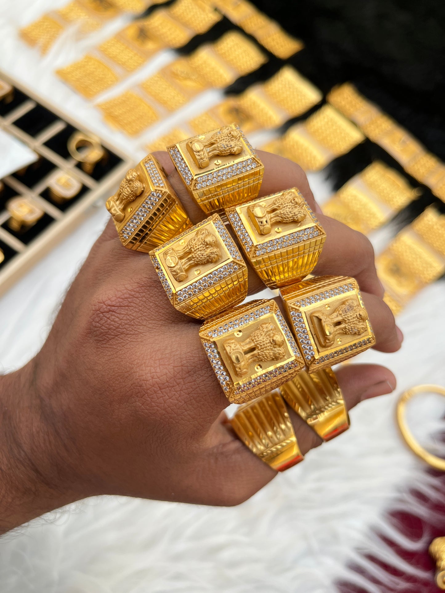 Gold plated ashok stumb daimond ring