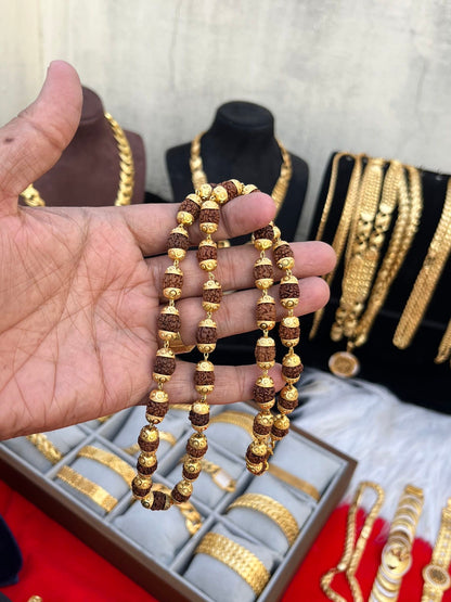 one gram gold plated heavy brown design rudhraksh mala