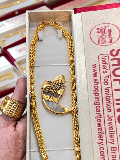 one gram gold plated jigjeg design chain with neals maa pandent