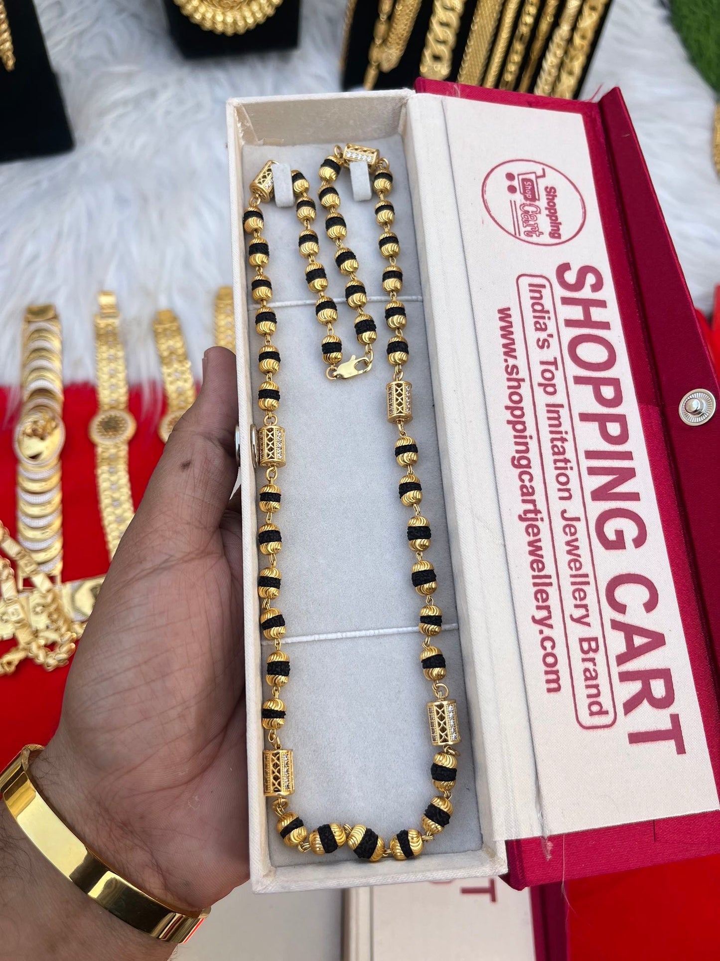 one gram gold plated rudhraksh daimond mala