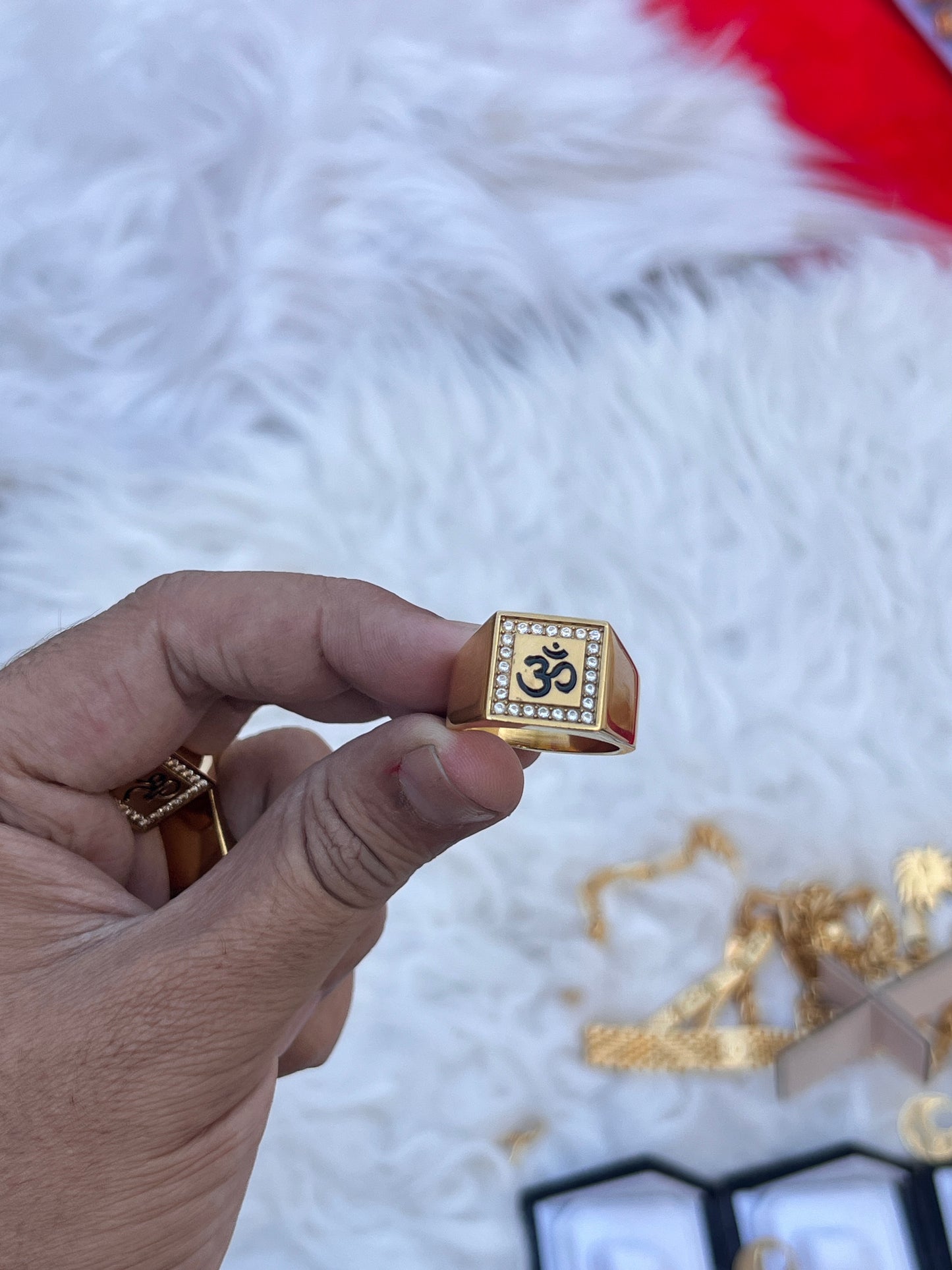 gold plated om antitanishk design ring