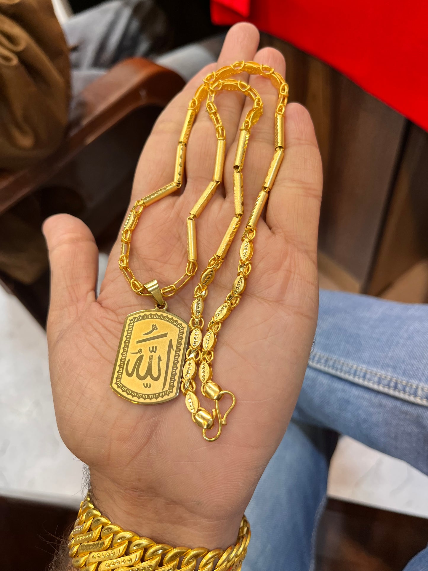 one gram gold pipe new chain with allah design pandent