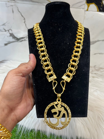 one gram gold plated twokadi heavy chain with big om pandent