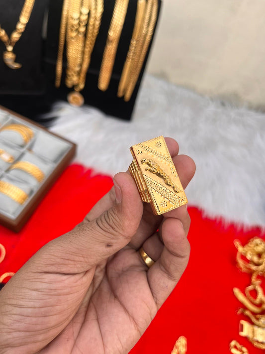 one gram gold plated long jeguar design ring