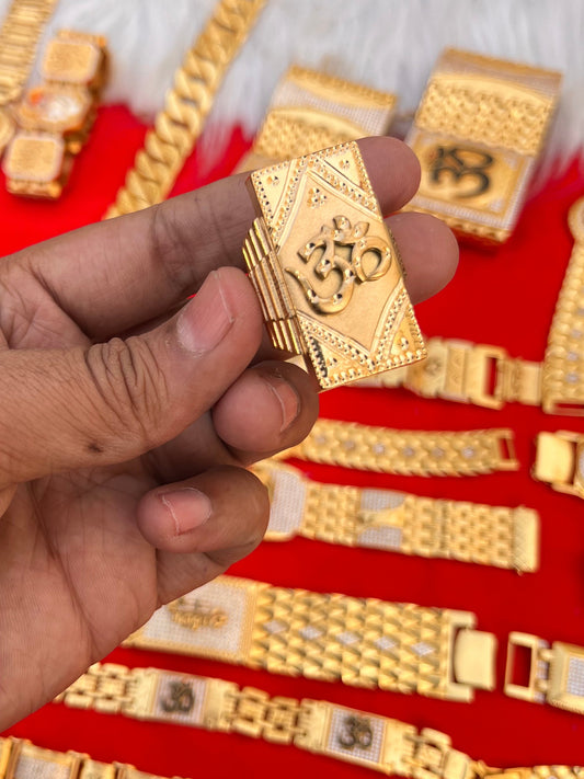 one gram gold plated long om design ring