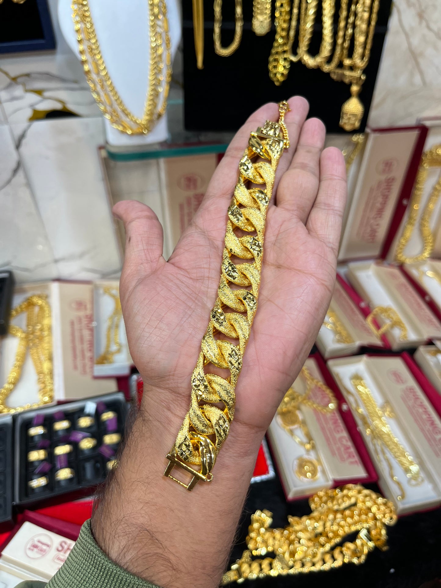 One gram gold heavy long cuban design bracelet