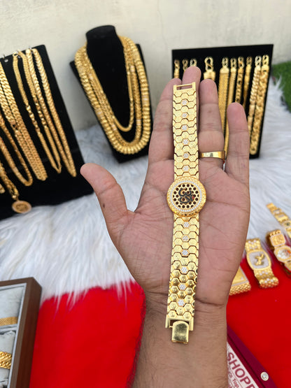 one gram gold plated om heavy design bracelet