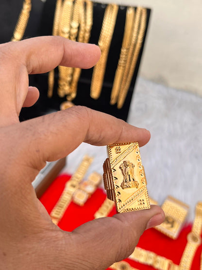 one gram gold plated ashok stumb long design ring