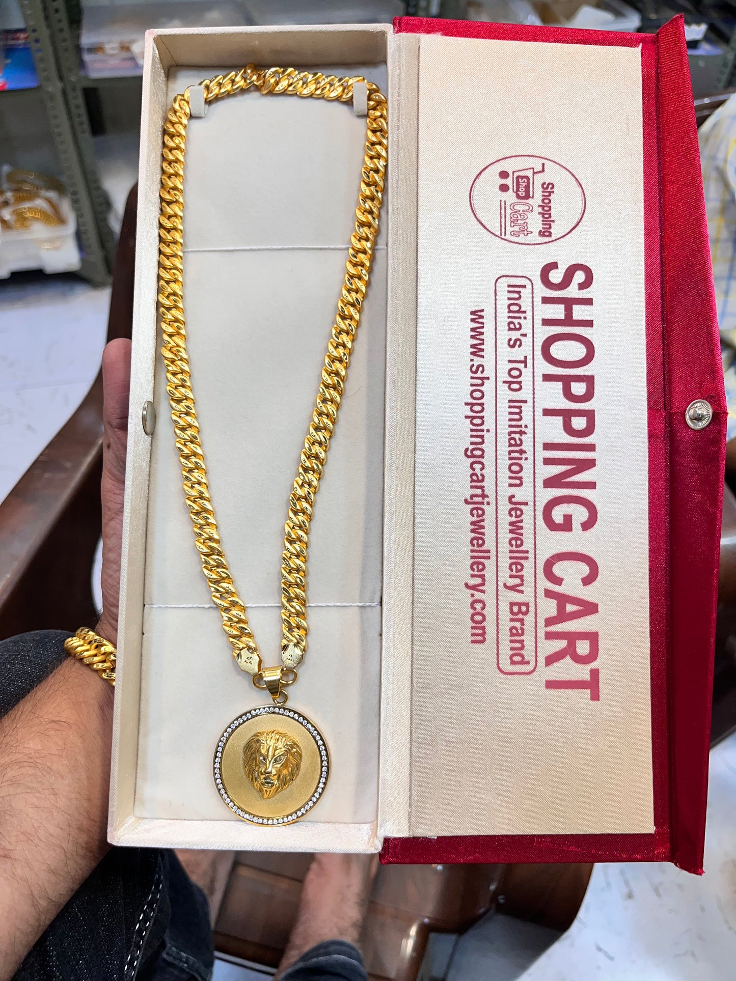 one gram gold plated singapuri chain with lion big pandent