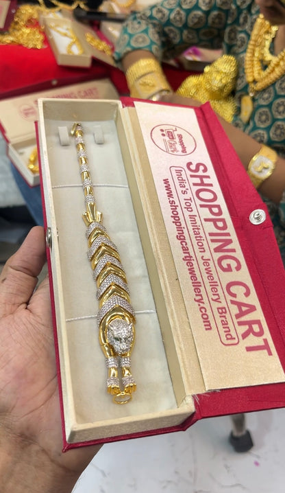 One gram gold plated lion daimond bracelet